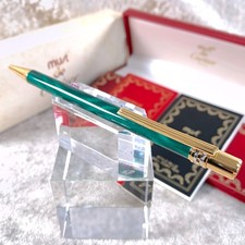 Vintage Cartier Ballpoint Pen Panthere Green Marble Lacquer Finish w/Case&Papers picture