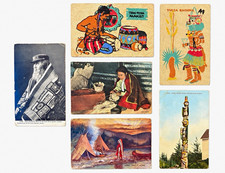 6 Vintage Native American Postcards Alaska Tlingit Taos Hopi Wood 1900s Lot picture