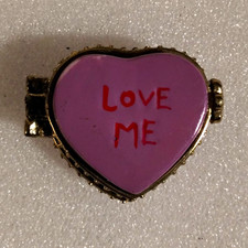 Vintage Small Heart-Shaped Hinged Trinket Box w/ Purple Lid, 