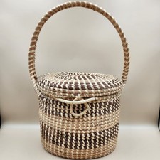 Vintage Gullah SC Sweetgrass Handmade Oval Basket w/ Lid picture