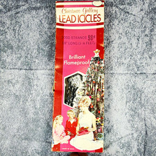 Vintage Lead Icicles Christmas Tinsel 1000 Strands 18” Flameproof Made USA 98¢ picture