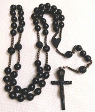 Antique 1870's Blessed France Rosary Carved Ebony Stanhope Cross & Beads UNIQUE  picture