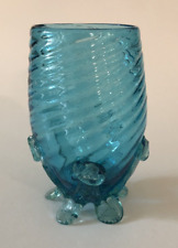Caribbean Blue Hand Blown Art Glass Footed Whimsy Vase or Cup 5.5