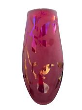 Etched Satin Art Glass Vase, 10  tall, Red Satin -floral Gloss Etchings picture