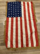 Vintage 48 Star American Flag Silk Gold Fringe Ceremonial 57