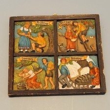 Vintage Handbemalt Wax Carved Wall Hanging Germany Antique Sculpture 4 Seasons picture