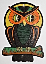 Vintage Halloween Owl BEISTLE CO Deeply Embossed Die Cut Cardboard Decoration picture