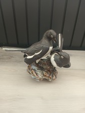 Vintage 1970's Chinese Shiwan Porcelain Magpie Birds on Rock Figurine picture