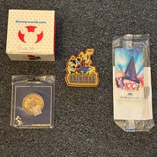 Vintage Disney Memorabilia Lot 1970s Disney World Bronze Coin Pin Magnet picture