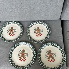 TIENSHAN FOLK CRAFT GINGERBREAD CHRISTMAS GREEN DINNER PLATES SET OF 4 picture