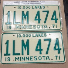 1971 Minnesota License Plate Pair Tags  # 1LM 474   **Unused** picture