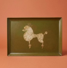 RARE Vintage Couroc of Monterey Green Poodle Tray MCM Inlay Avocado Olive picture