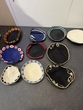 10 Vintage Crocheted Knit Yarmulke Kippah Collection (1) White Leather Judaica picture
