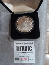  Titanic Ship of Dreams 1 Troy oz .999 Fine Silver, Boxed/COA 01209/10000 (1997) picture