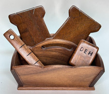 Vintage Miller Carpentry Creations Wood Utensil Tray with Needleworkers Tools picture