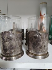 Set of 6 Vintage Podstakannik USSR Sputnik Space Age Tea Glass Holders Retro picture