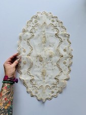 Vintage Handmade Oval Lace Doily Cream Embroidered Mesh Table Topper 23x15 Boho picture