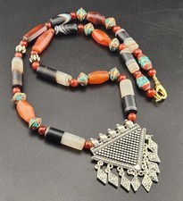 Vintage Himalayan Tibetan Old Carnelian Agate Beads Beautiful  Necklace Rare picture