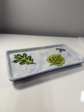 Vintage Signed Ceramic Platter Trinket Tray Hand Painted Leaf & Dragon 2005 picture