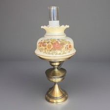 Vintage Quoizel Abigail Adams Hurricane Lamp Floral Glass Shade Brass 19” picture