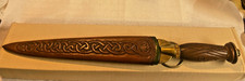 UNUSUAL HAND-MADE DAGGER OR SHORT SWORD, UNUSED, CARVED WOOD HANDLE & SCABBARD picture