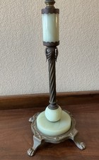 Vintage ANTIQUE JADITE URANIUM GLASS Metal Claw Feet Double Socket TABLE LAMP picture