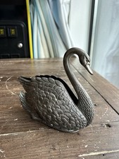 Vintage Long Neck Metal Swan Planter, Silver Tone Beautiful Patina, 6