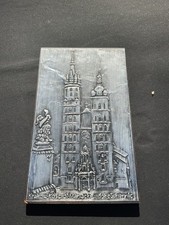 Vintage Polish Polska Krakow Metal Stamping Church Plaque 10” X 6” picture