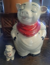 Vintage 1940’s Shawnee Smiley Pig Red Bandana Ceramic Cookie Jar And Salt Shaker picture