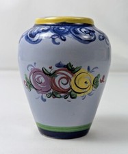 Vintage Portugal Pottery Vestal Alcobaca Hand Painted Floral Vase #62  5