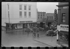 1930s Montgomery Ward Sharks Men�s Store Downtown Street Cars wet pavement picture