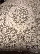 Vintage French Lace Tablecloth 48x70 Floral Cream Made in France Cottagecore picture