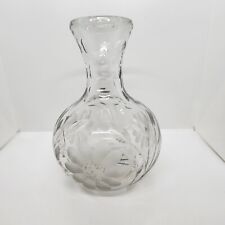 Antique Wheel Cut Glass and Floral Etched Crystal Water Carafe With Star Bottom  picture