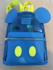 NWT Loungefly Disney Parks Mickey Mouse Clear Blue Neon Mini Backpack picture