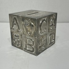 SILVER PLATED ALPHABET CUBE CHILD'S BANK picture