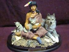 90's  NATIVE   AMERICAN WOMAN WITH GRAY WOLVES Figurine New In Box picture