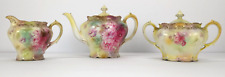 antique rs prussia porcelain teakettle sugar bowl creamer lidded floral ruffled picture