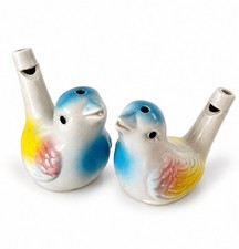 VTG Pair Ceramic Bird Water Whistles Pastel Pink Blue & Yellow, Water Warblers picture