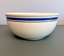 Vintage DDR East German White Stoneware Blue Stripe Mixing Bowl 8.5