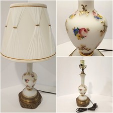 Vintage Elegant French Style Boudoir Table Lamp White w/ Floral & Gold Accents picture