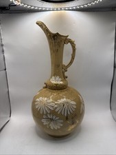 Antique 13.5” Porcelain Ewer Pitcher Hand Painted Daisy Floral Gold * picture