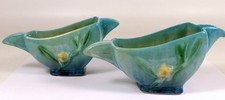 ESTATE Vtg Roseville Pottery Wincraft Blue Trailing Blossoms Creamer & Sugar Set picture