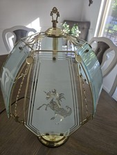 Vintage Sparkling White Unicorn Brass & Glass Panel Touch Lamp Large READ DETAIL picture