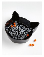 NIB Patch NYC Crate & Barrel Kooky Kitty Halloween Ceramic Cat Dishes-Set Of 2 picture