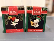 Lot (2) Vintage 90s Hallmark Keepsake Ornaments Snoopy & Woodstock  picture