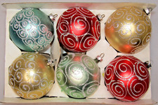 Lot Vintage Glass Stencil Large Multicolor BALL Christmas Ornaments Germany picture