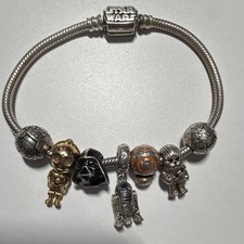 PANDORA Star Wars Charm Bracelet w/ C-3PO Darth Vader R2-D2 BB-8 Chewbacca picture