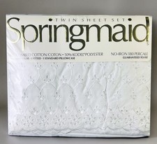 Vintage Springmaid Twin Sheet Set White 3 pc Eyelet Lace Trim Original Packaging picture