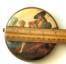 Double Compact Round Mirror Vintage Victorian Courting Scene Vanity Made Germany picture