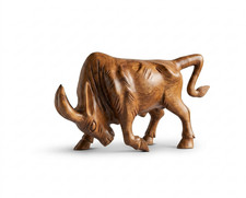 Hand Carved Rosewood Bull Statue | Wood Ox Figurine | Rustic Farmhouse Decor picture